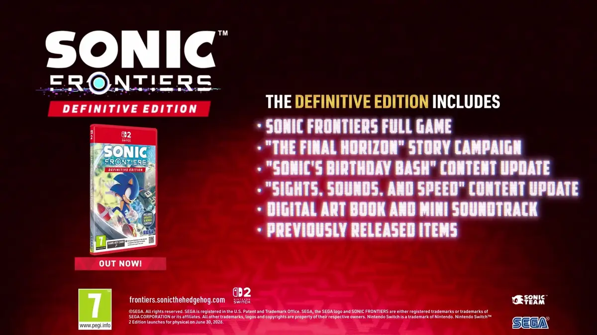 Ilustracja do artykułu: Sonic Frontiers Definitive Edition na Switch 2. Pudełko już w przyszłym tygodniu