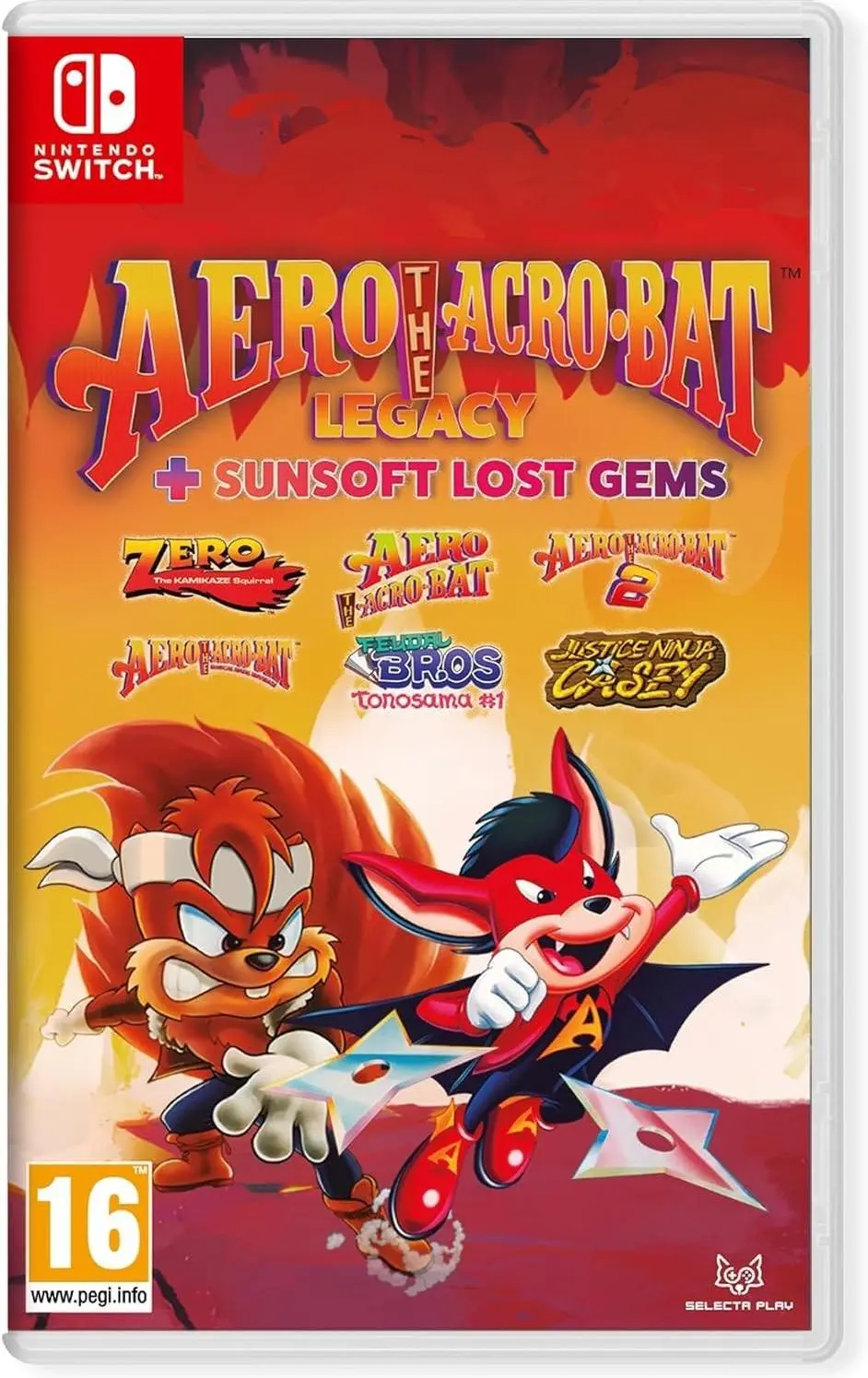 Okładka gry Aero The Acro-Bat Legacy + Sunsoft Lost Gems na Nintendo Switch Okładka gry Aero The Acro-Bat Legacy + Sunsoft Lost Gems na Nintendo Switch