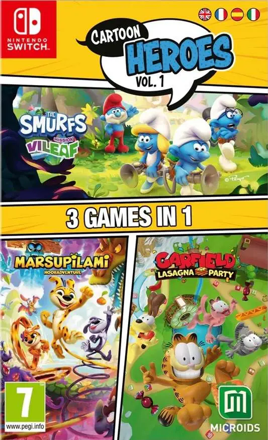 Cartoon Heroes Vol. 1 3 Games in 1 (Smurfs MV / Marsupilami / Garfield Lasagna Party) Nintendo Switch okładka gry