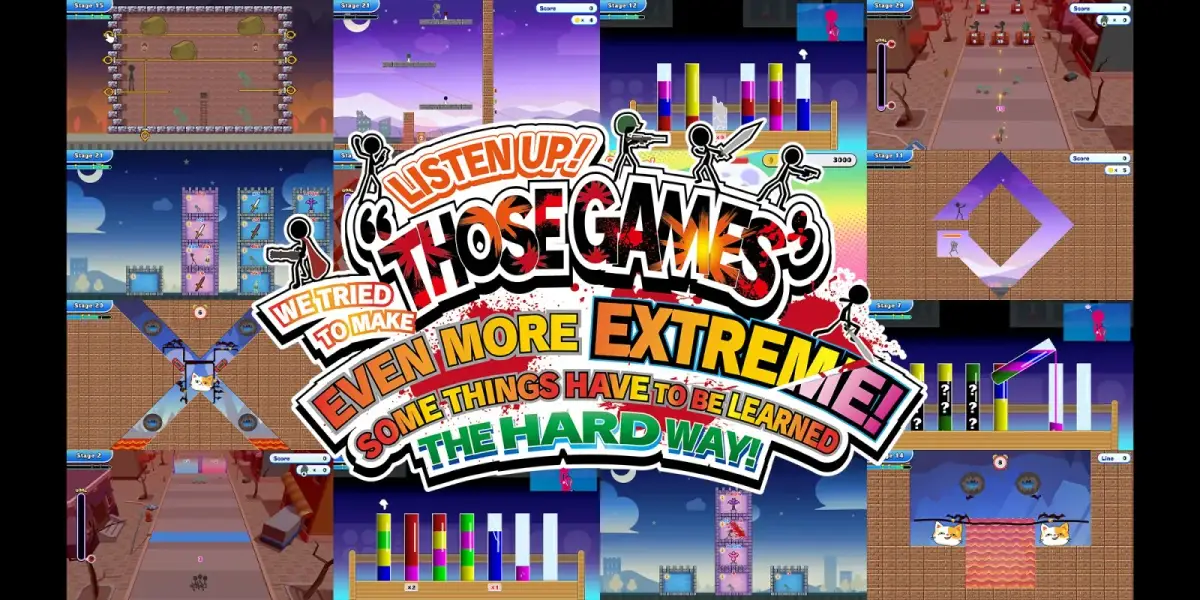 Grafika gry LISTEN UP! WE TRIED TO MAKE “THOSE GAMES” EVEN MORE EXTREME! SOME THINGS HAVE TO BE LEARNED THE HARD WAY!