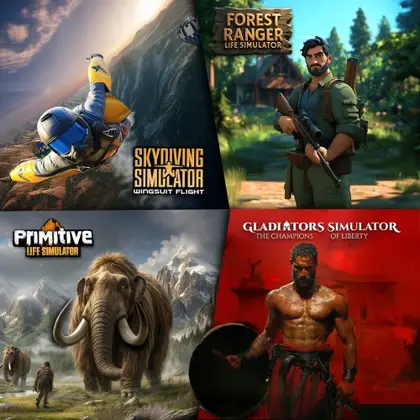 MEGA SIMULATOR BUNDLE - Forest Ranger Life Simulator / Primitive Life Simulator / Gladiators Simulator: The Champions of Liberty / Skydiving Simulator: Wingsuit Flight Nintendo Switch okładka gry
